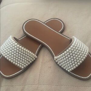 INC International Concepts White pearl strap sandals